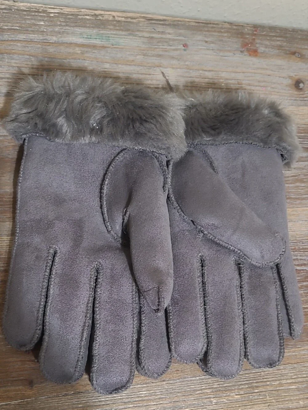 UGG Gray Suede Fur-Trim Gloves